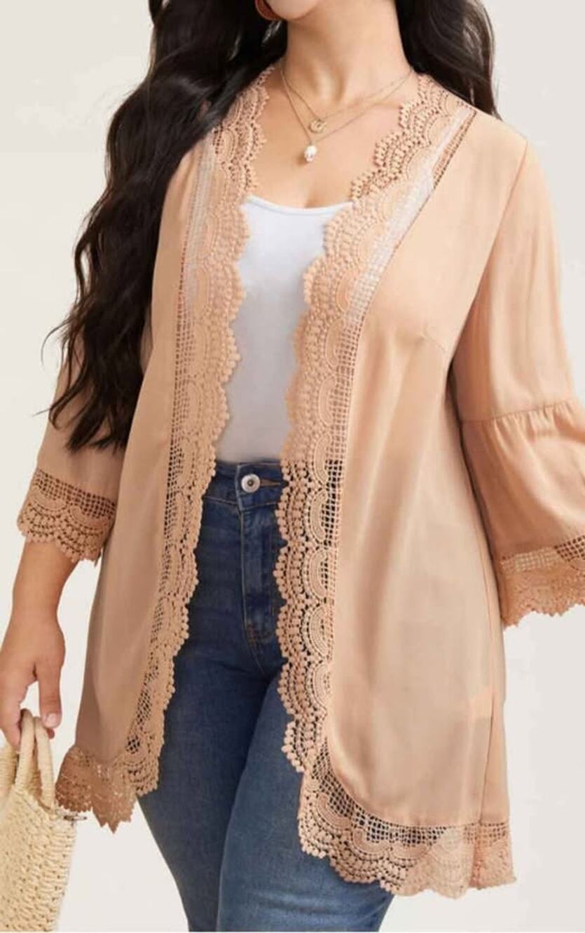 BloomChic Scalloped Lace Trim Kimono Cardigan Shrug Pink Blush Women Size 12 New